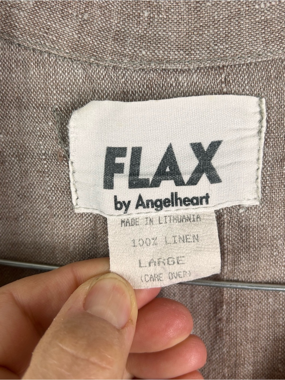 FLAX Two-Tone Linen Tunic Dress in tan and Olive - Picture 5 of 5
